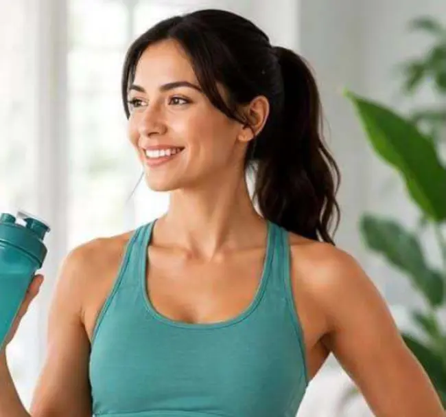 Mujer con una botella de agua, imagen del material de Liv